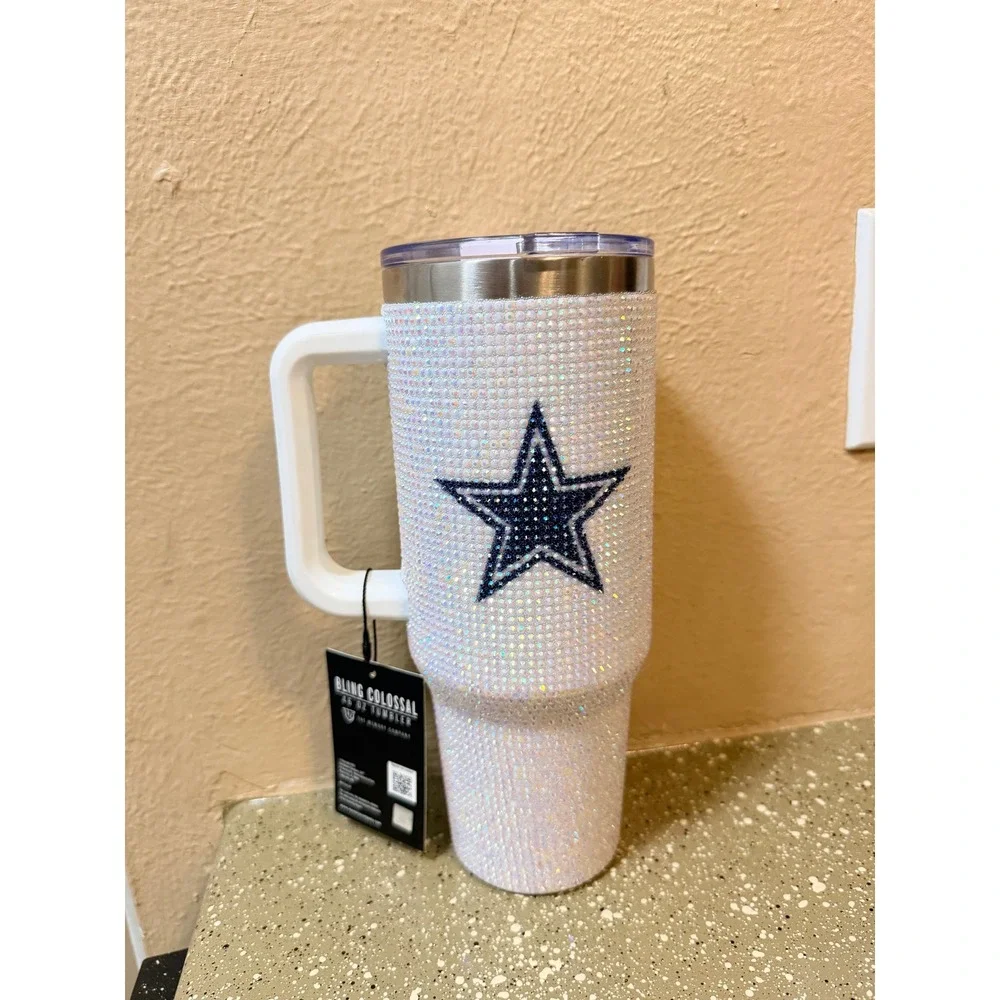 Dallas Cowboys Bling Colossal 40 oz Tumbler Rhinestone Travel Mug White Navy NEW